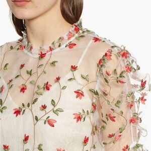 Nordstorm Endless Rose Sheer Top with Red Floral Embroidery
